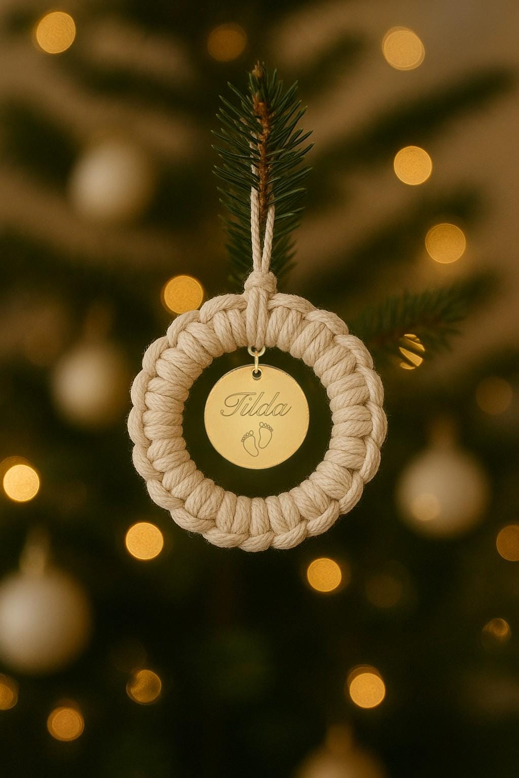 Christbaumschmuck personalisiert – Personalisierte Christbaumkugel - Besonderes Weihnachtsgeschenk - Makramee Weihnachtsdekoration