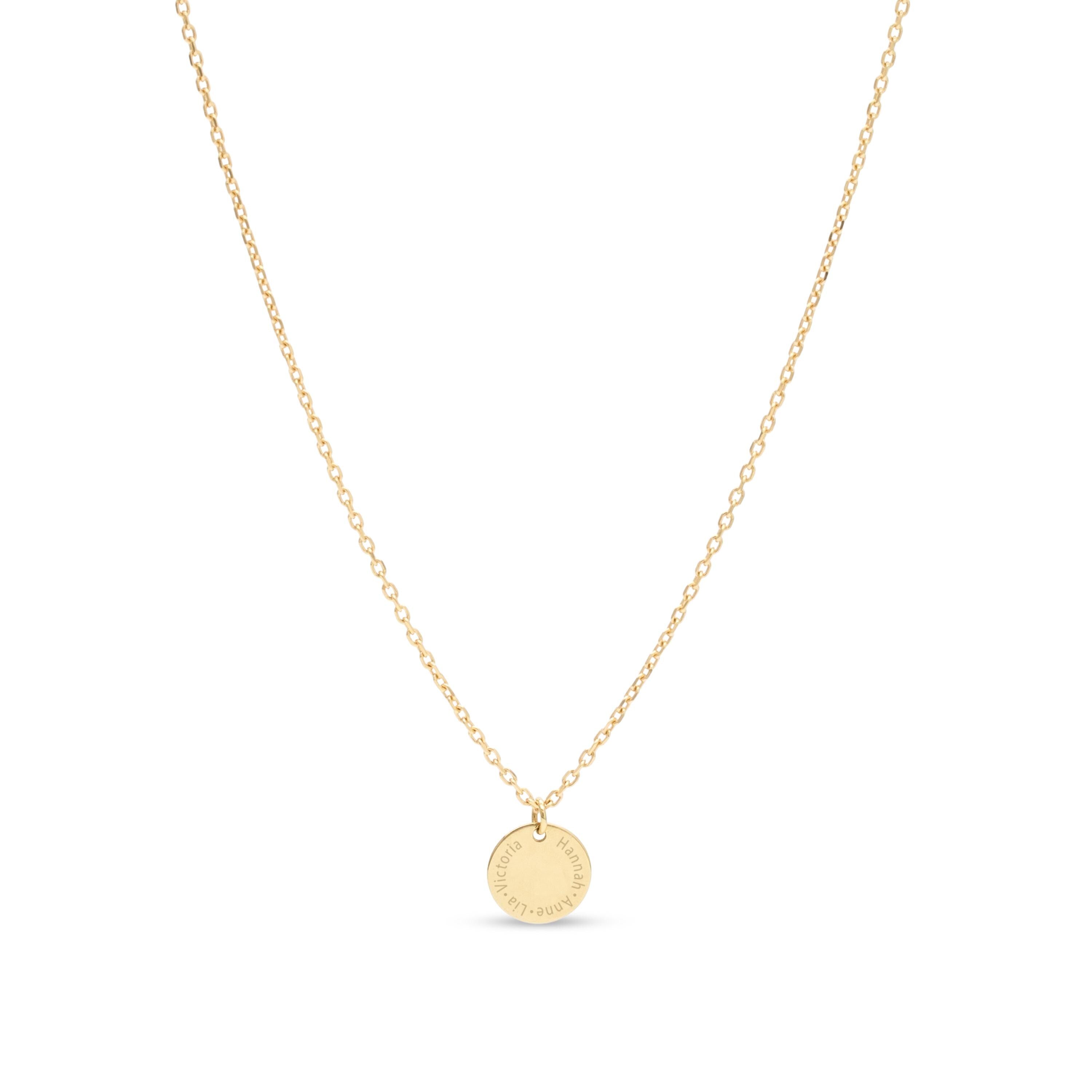 Personalisierte Kette mit Münzanhänger mit Gravur aus 925er Silber (vergoldet), Geschenkidee zu Weihnachten, Geburtstag und Hochzeit