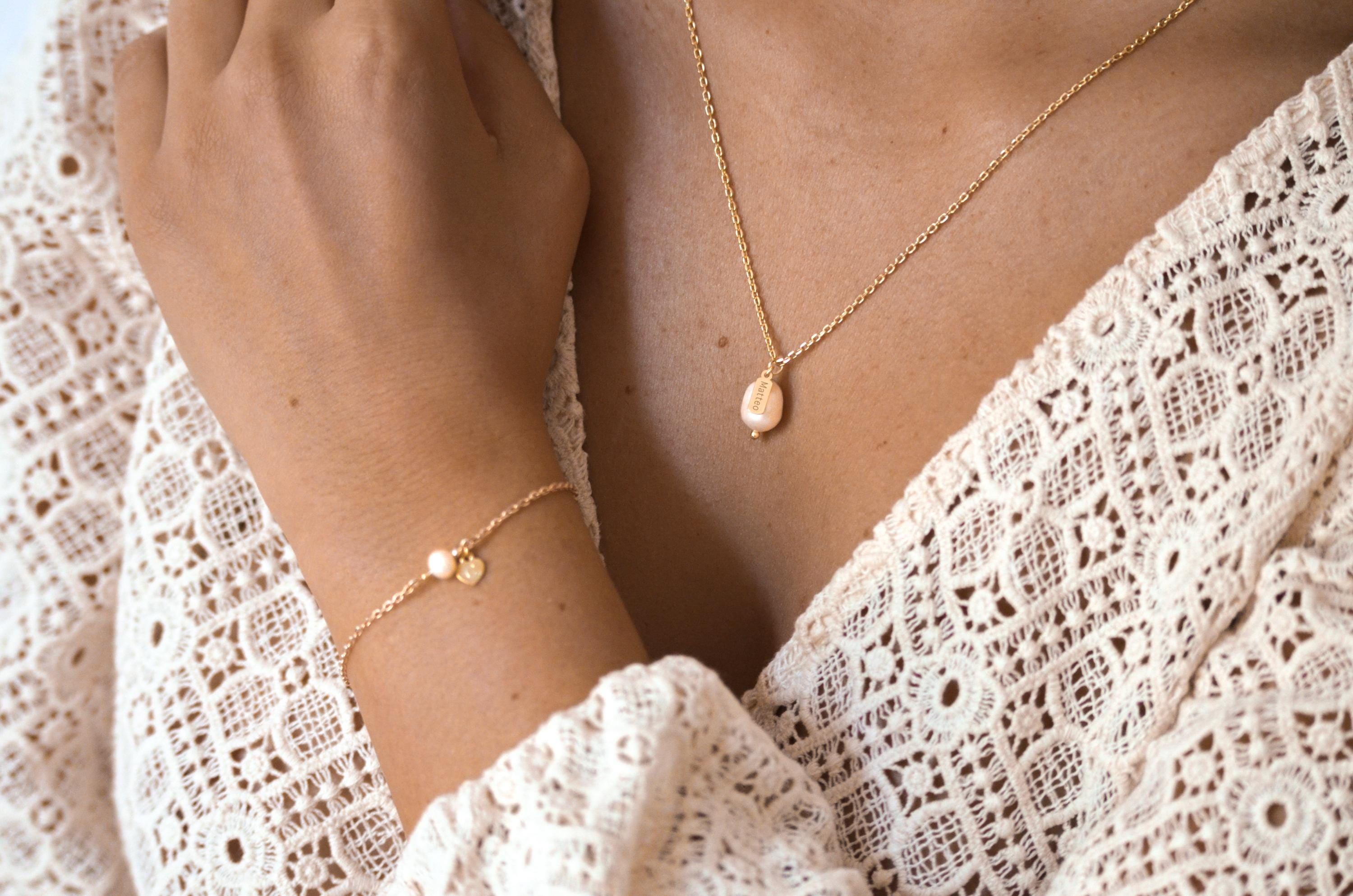 Perlenkette als Hochzeits- und Brautschmuck, personalisierbarer Schmuck