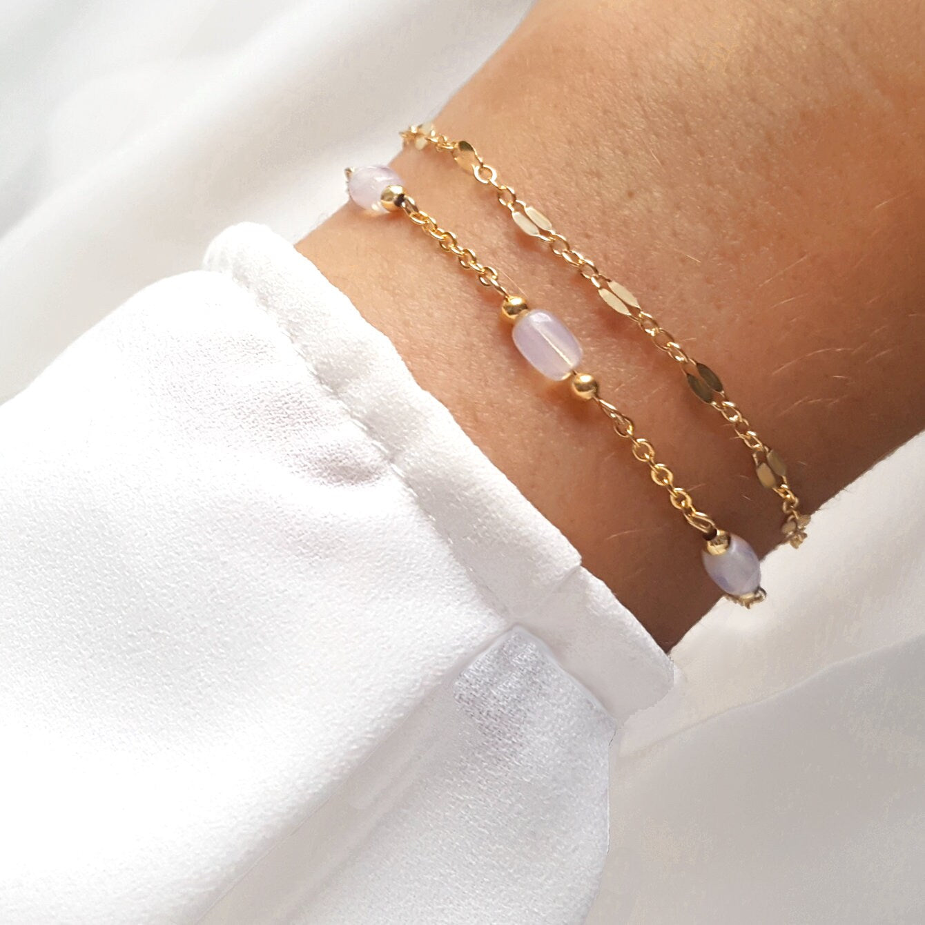 Vergoldetes Armband mit 3 ovalen Glasperlen