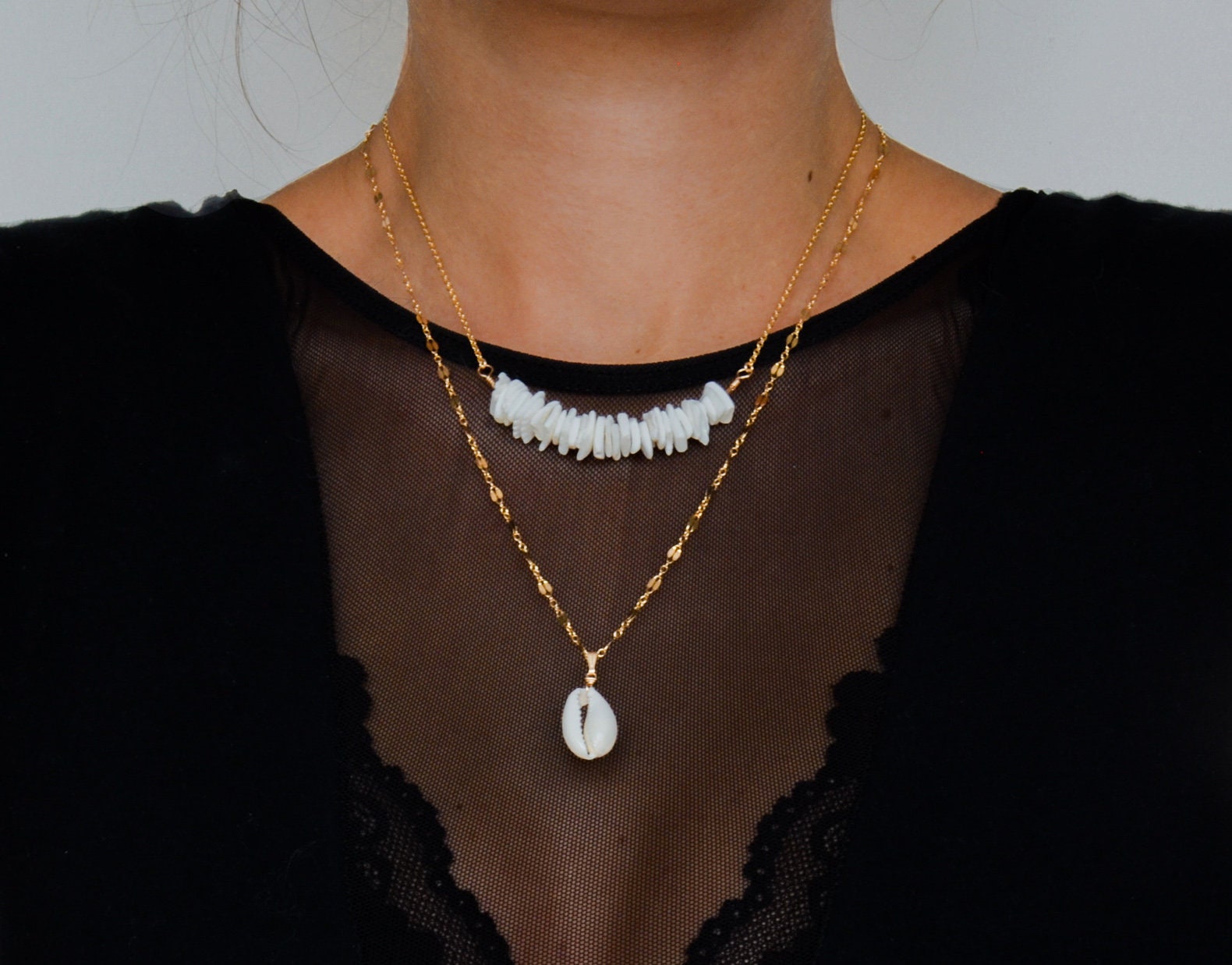 Kette vergoldet mit Muschelsplittern