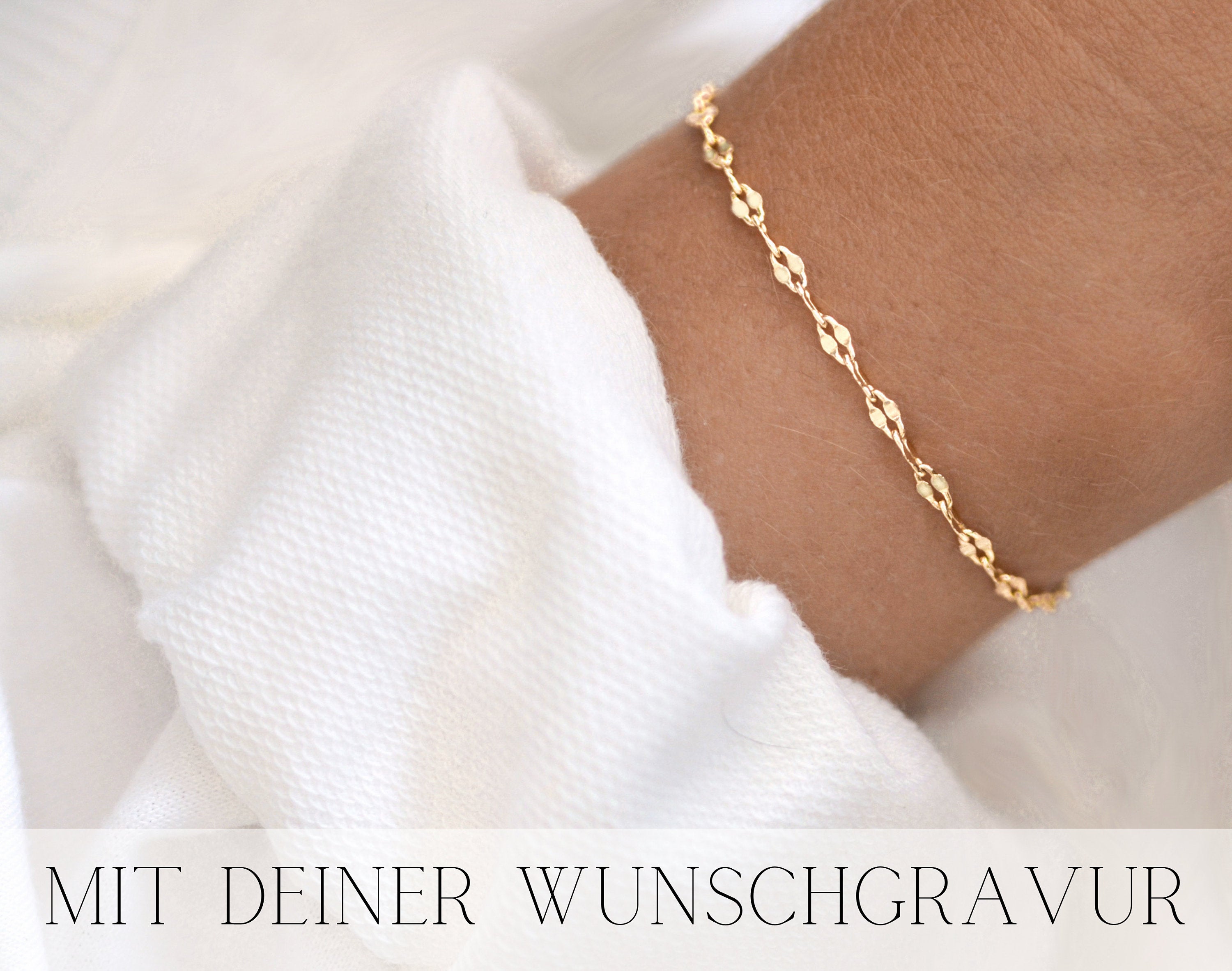 Armband gold mit Pailletten und optionaler Personalisierung / Gravur