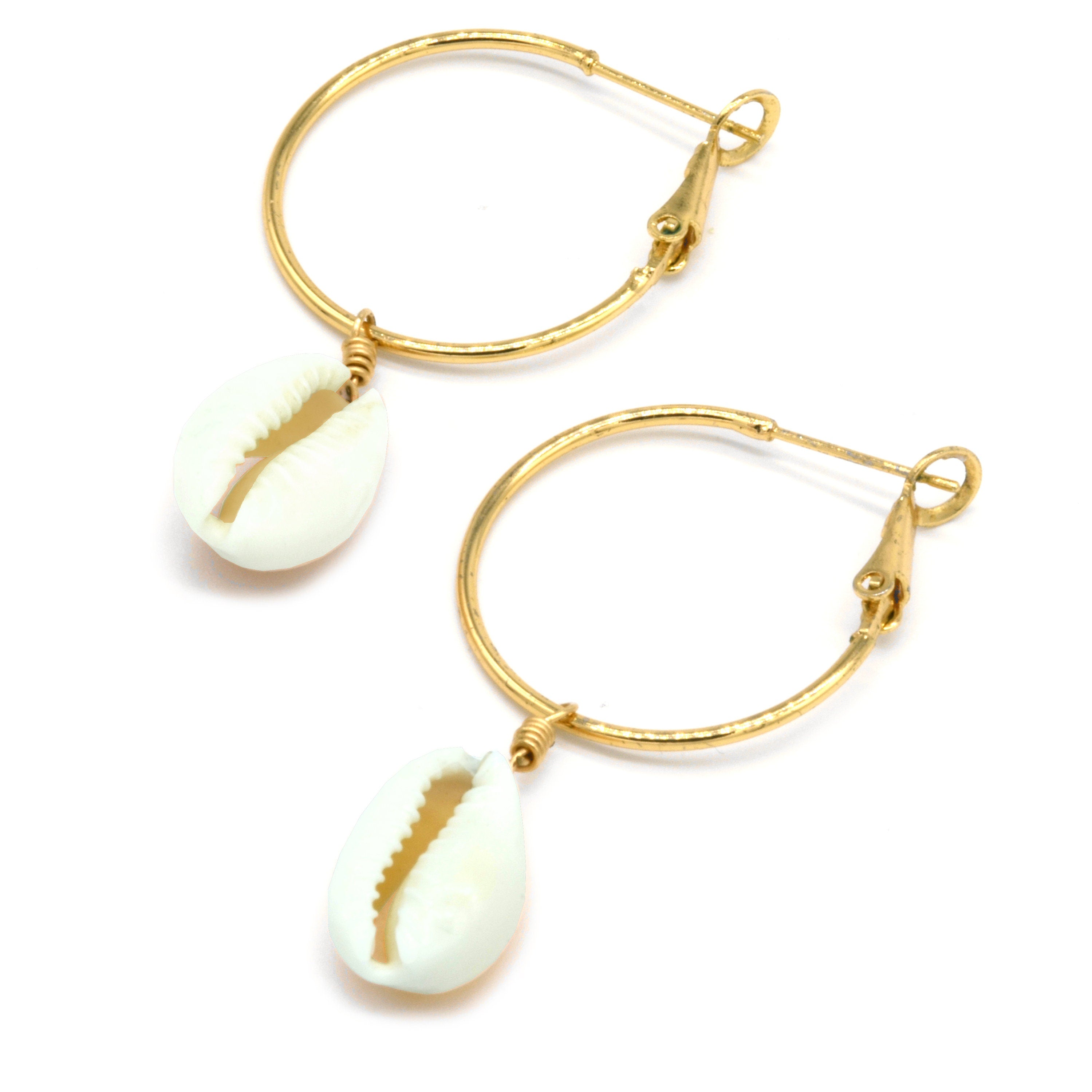 Boho Creolen gold mit Muscheln