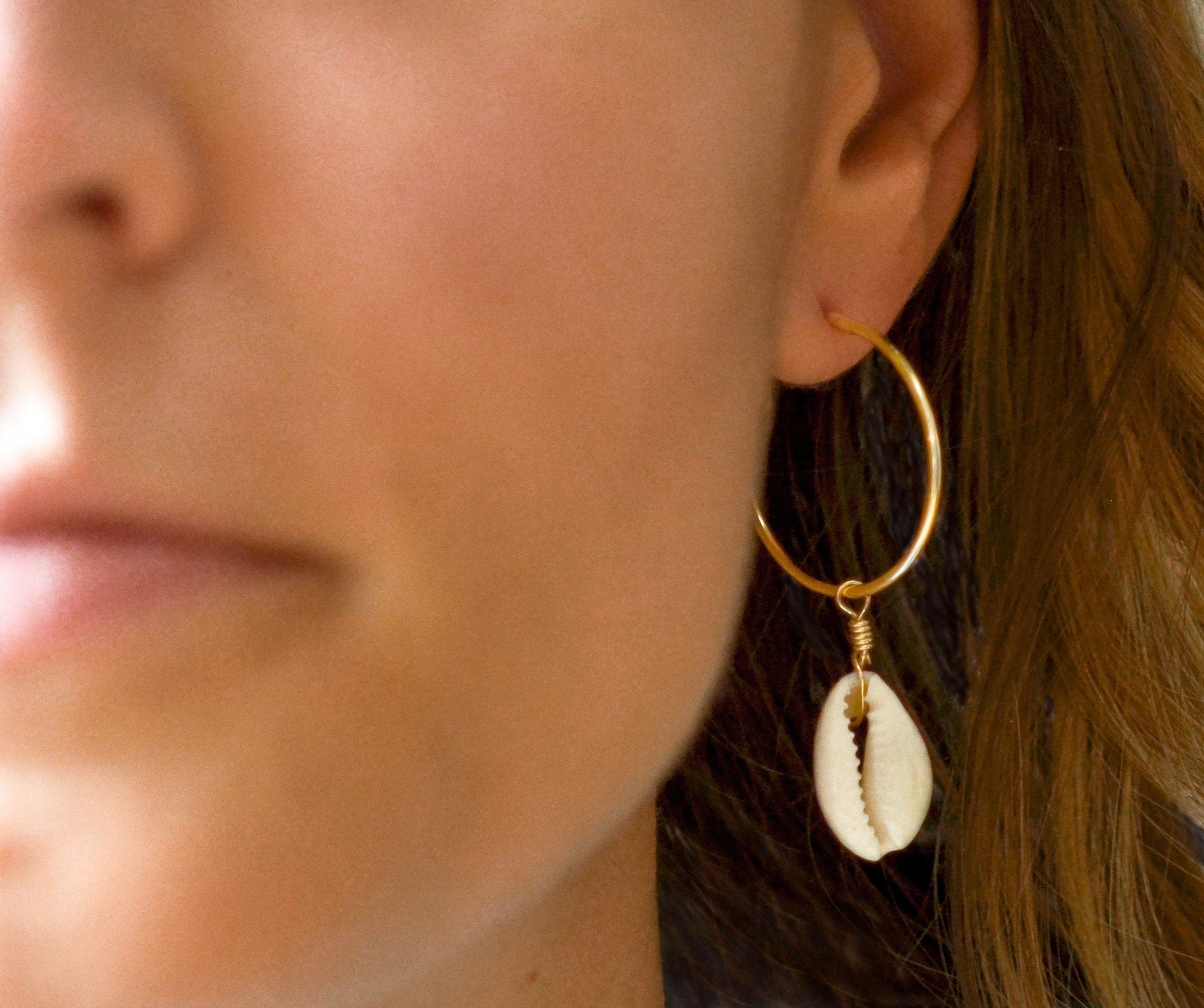 Boho Creolen gold mit Muscheln