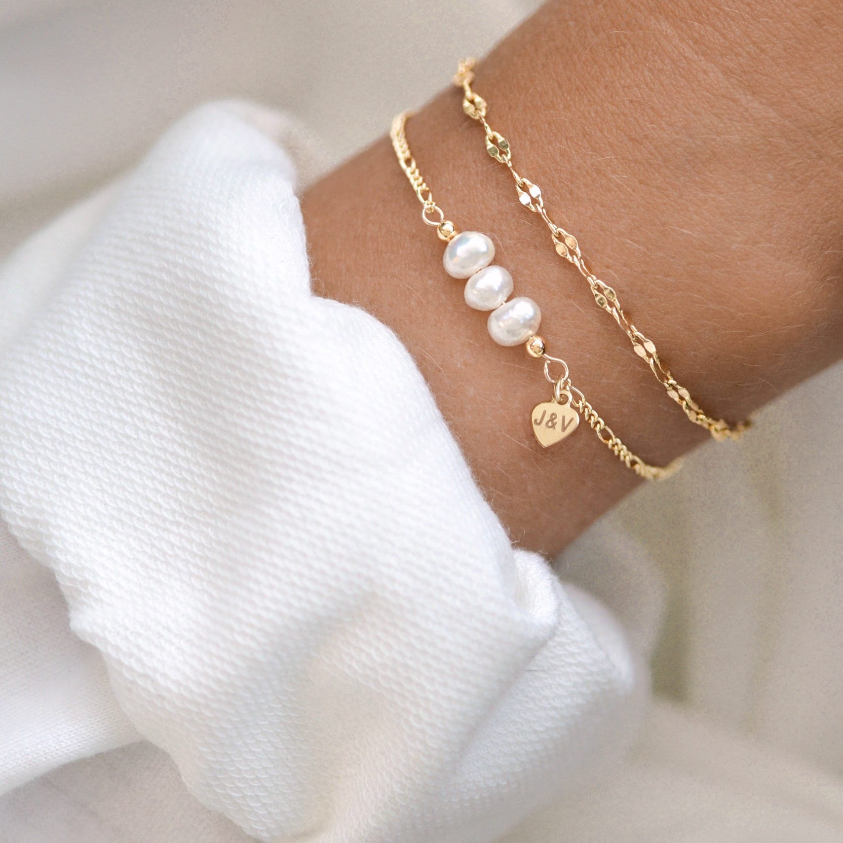 Personalisiertes Perlen Armband gold Damen / Personalisiertes Geschenk zum Valentinstag