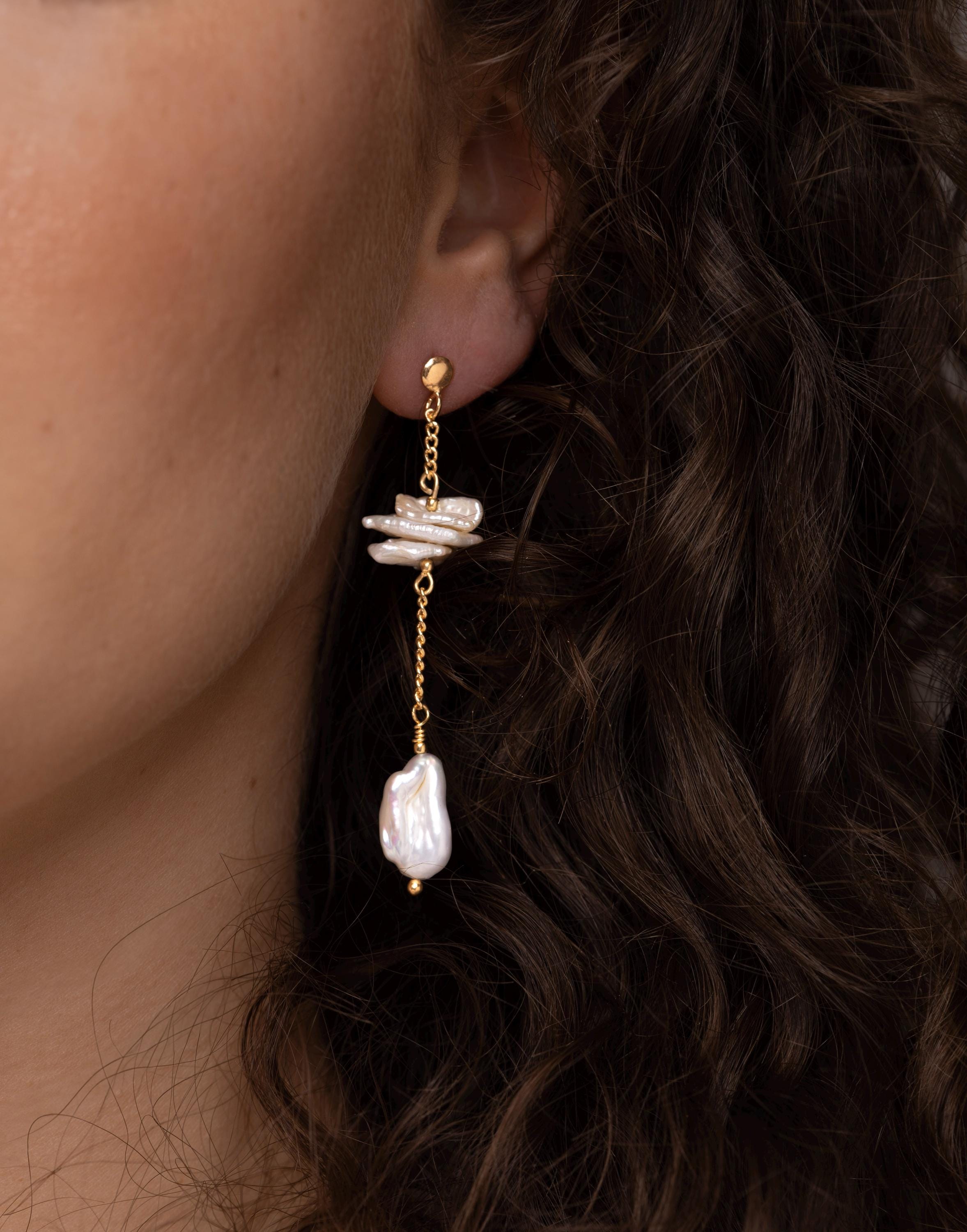 Brautohrringe mit BiWa Perlen - Hängeohrringe - Hochzeitsschmuck - Perlenohrringe