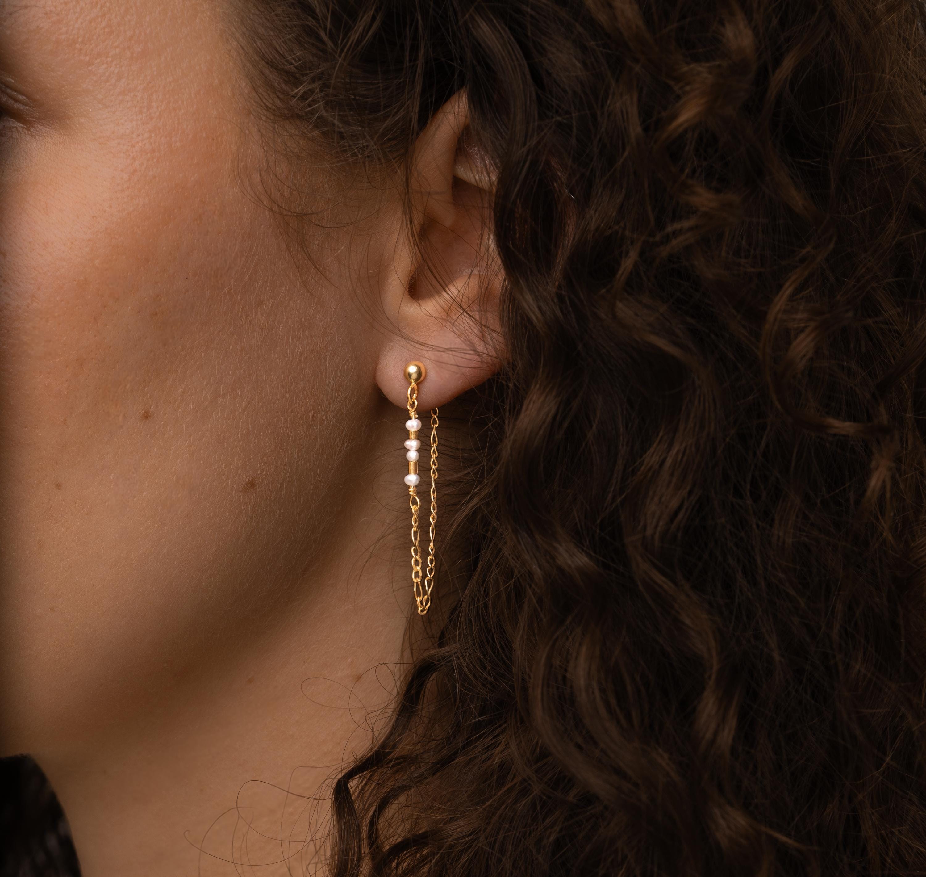 Perlenohrringe gold - Ohrringe für die Braut - Hängende Ohrringe