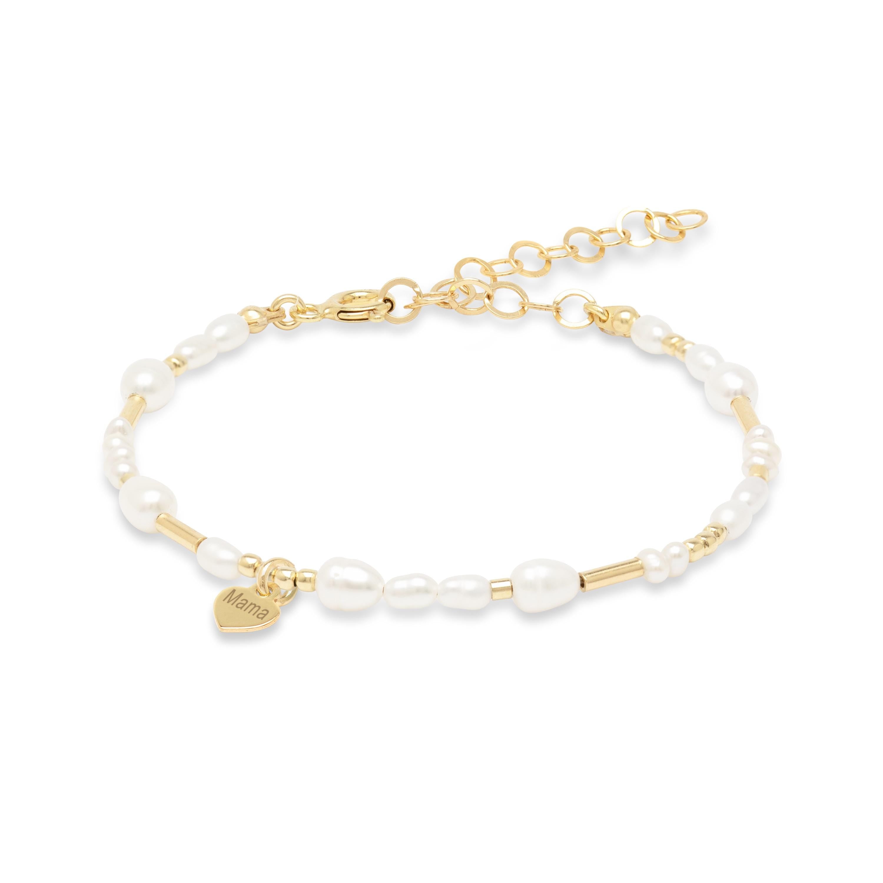 Custom Pearl Bracelet with Engraving – Handmade Gold-Plated Sterling Silver for Brides & Bridesmaids