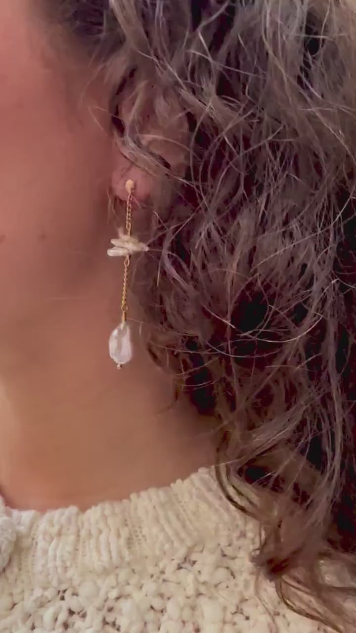 Brautohrringe mit BiWa Perlen - Hängeohrringe - Hochzeitsschmuck - Perlenohrringe